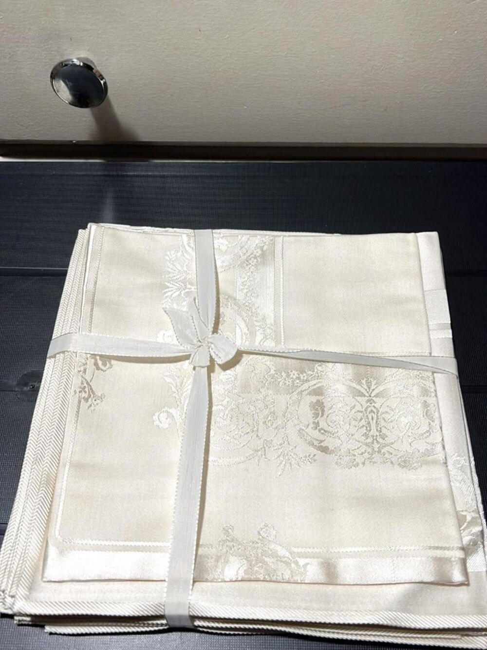 VTG Toyobo Japan Damask Napkins Set of 8 NOS Cotton Rayon Ivory 19x19